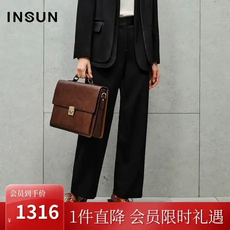 恩裳2023秋季新款舒适醋酸直筒裤立体中缝设计柔软休闲裤商品大图