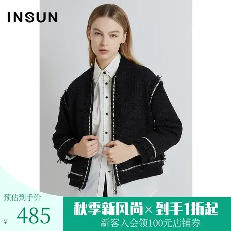 恩裳2023年春季新款经典气质粗纺花纱呢小香风棒球服外套商品大图