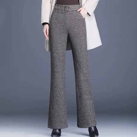 2023秋季新款毛呢裤子女高腰垂感直筒微喇裤气质显瘦休闲库喇叭裤商品大图