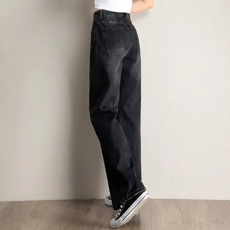 黑色高腰窄版阔腿牛仔裤女2023年新款春秋裤子女士长裤宽松直筒裤图片
