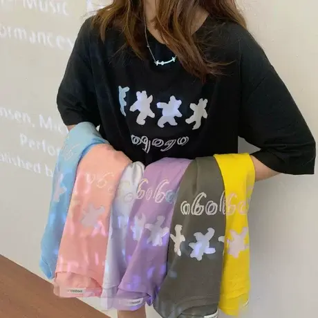 美式复古纯棉短袖t恤女2021宽松韩版ins半袖设计感小众港风上衣服商品大图