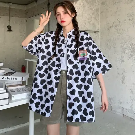 日系复古衬衫女夏季薄款宽松韩版设计感小众法式别致短袖方领上衣图片