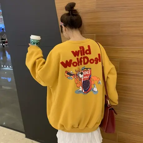 中长款卫衣女秋冬韩版宽松百搭mschf上衣加绒加厚ins超火cec外套图片