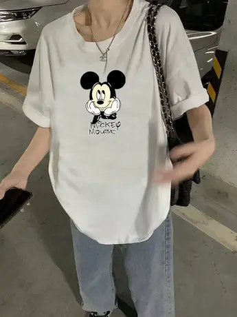 正肩短袖t恤女夏季上衣2023年新款女装夏款仿棉半袖体恤宽松夏装图片