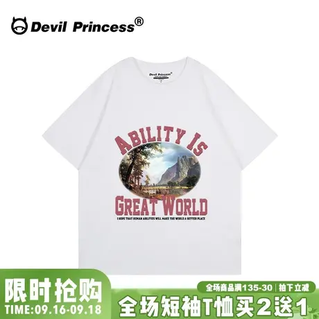 港风vintage宽松白色正肩短袖女t恤小众ins潮牌夏季新款半袖上衣图片