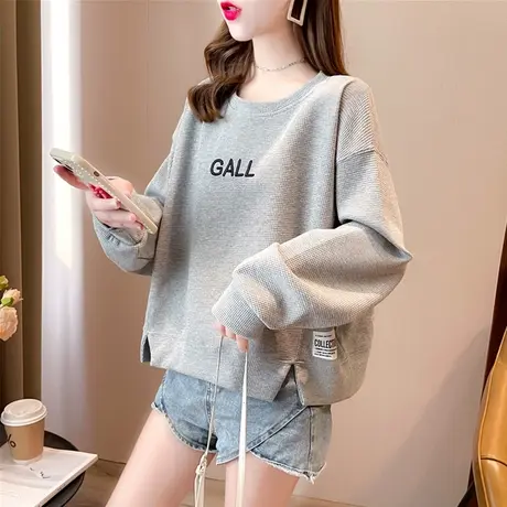 华夫格卫衣女春秋季韩版宽松早秋薄款ins小个子短款上衣服外套潮商品大图