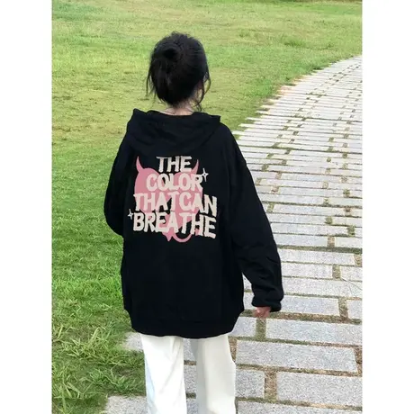 设计感连帽卫衣女2022新款秋冬加绒加厚ins潮牌高街宽松大码外套图片