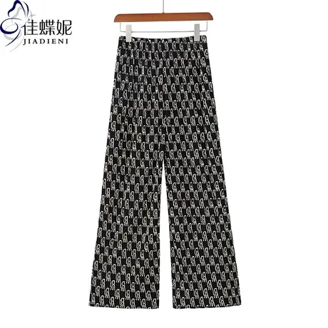 新款韩版气质字母花裤子夏季宽松直筒长裤松紧腰女休闲裤下装图片
