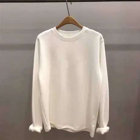 白色圆领双面德绒打底衫女内搭秋冬ins洋气潮牌大码宽松chic上衣商品大图