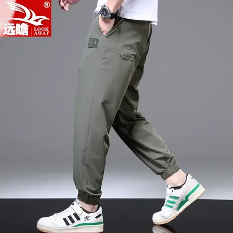 男士冰丝休闲裤男款夏季薄款潮牌宽松束脚裤速干工装九分裤子男款商品大图