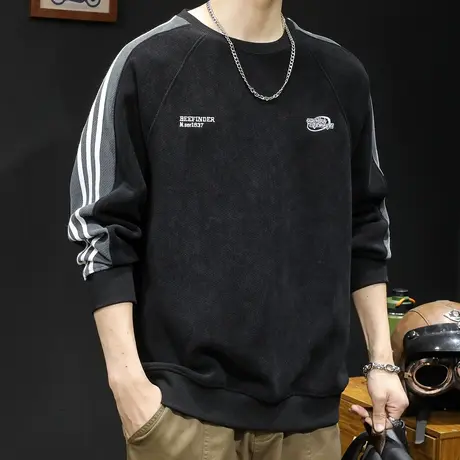 重磅潮牌卫衣男秋冬款圆领男款衣服秋季2023新款长袖大码条纹加绒商品大图