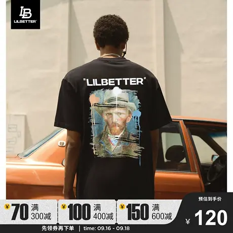 Lilbetter梵高联名自画像纯棉男t恤美式复古短袖2023新款体恤衫LB商品大图