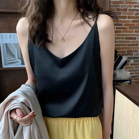 背心女丝滑仿真丝吊带绸缎内搭打底衫女短款外穿V领修身显瘦百搭图片