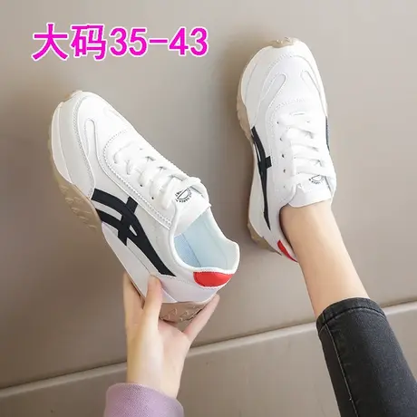 42大码女鞋41一43运动小白鞋女2023新款春秋皮面阿甘鞋软底老爹鞋商品大图