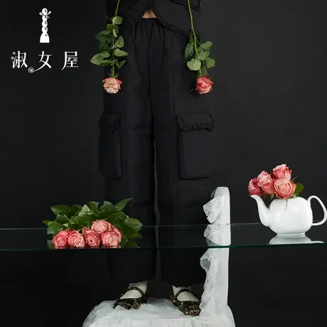 淑女屋官方旗舰店2022冬季新品女士保暖棉裤大口袋阔腿舒适羽绒裤图片