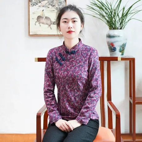 筠雅春款唐装女中国风旗袍式上衣改良复古长袖外套盘扣中式女装商品大图