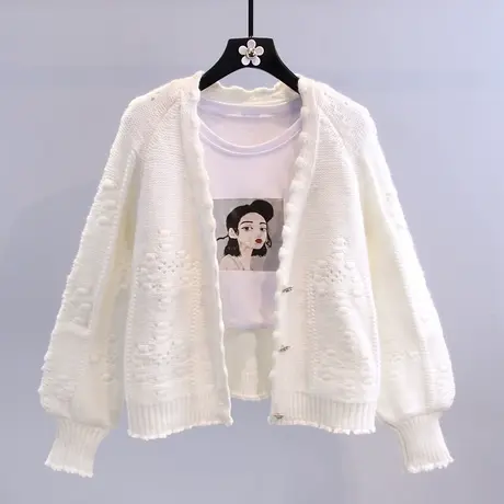 小清新钩花镂空毛衣开衫外套女2023年秋冬新款韩版宽松外搭针织衫图片