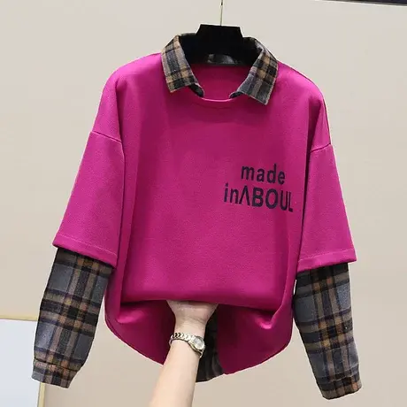 假两件卫衣女装春秋薄款2023新款洋气减龄大版上衣2023外套卫衣潮商品大图