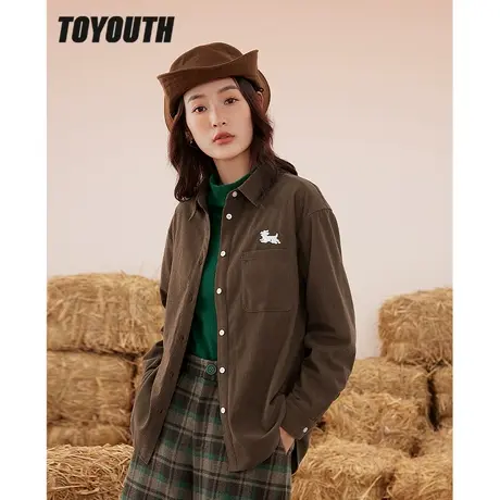 TOYOUTH初语冬季新款衬衫女趣味飞翔小狗刺绣灯芯绒显瘦上衣图片