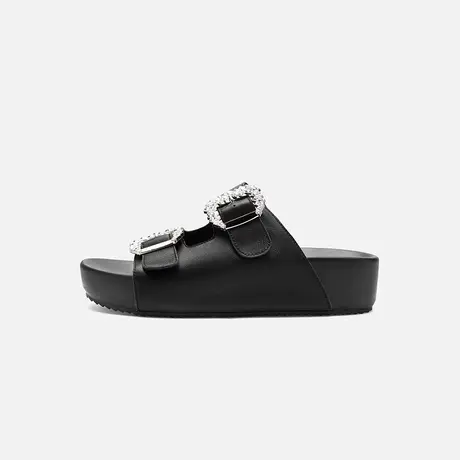 Nine West/玖熙2025夏新款勃肯拖鞋镶钻饰扣厚底一字拖鞋外穿休闲图片