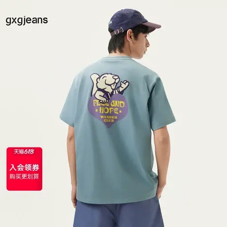 gxg.jeans男装 蓝色后背趣味印花时尚宽松短袖T恤男生 25年夏新款商品大图