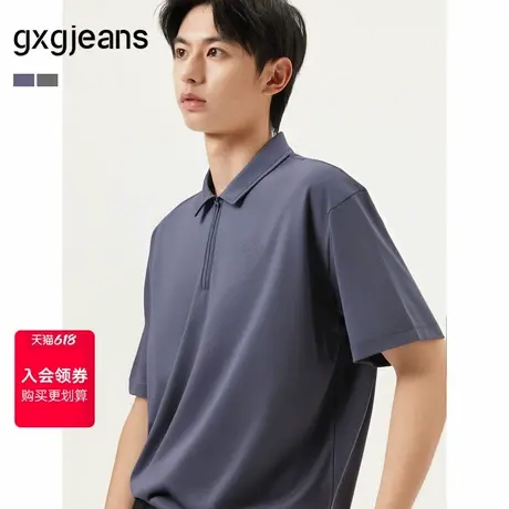 gxg.jeans男装  字母绣花简约宽松半拉链翻领短袖POLO衫 25夏新品图片