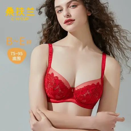 桑扶兰红色内衣女大胸显小2025夏本命年结婚胸罩薄文胸蕾丝性感商品大图