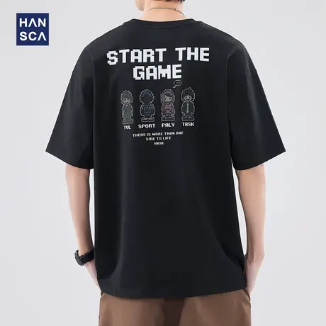 hansca 嘻哈像素短袖t恤男夏季新款美式印花潮流痞帅大码宽松体恤图片
