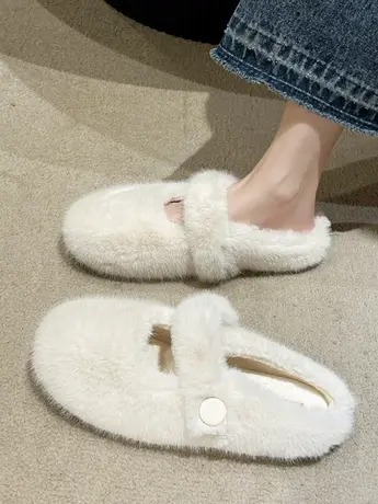毛毛拖鞋女外穿2023新款秋冬季兔毛绒棉拖鞋家居懒人孕妇包头拖鞋商品大图