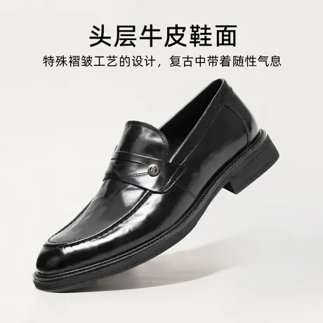 老人头头层牛皮鞋男正装商务宴会男鞋一脚蹬成熟男士英伦风休闲鞋商品大图