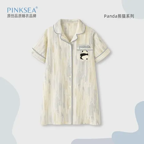 Pinksea纯棉纱布睡裙女款2025新款夏天可外穿夏季短袖开衫睡衣女图片