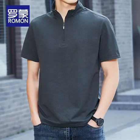 罗蒙半拉链POLO衫男士夏季2025新款冰丝休闲商务爸爸装短袖T恤男商品大图