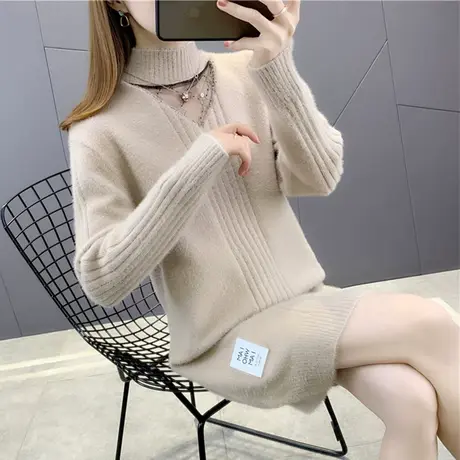 中长款女士水貂绒毛衣裙2023年新款爆款时尚洋气打底衫秋冬季加厚图片