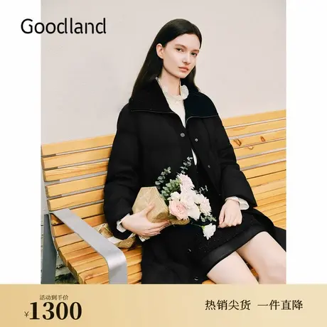 【云朵0压感】Goodland美地2024冬季新款大翻领束腰假两件羽绒服商品大图