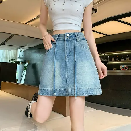 时尚百搭半身裙2025年夏季新款女通勤百搭短款牛仔蓝个性休闲上衣图片