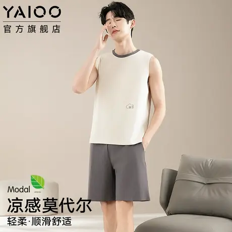 雅鹿莫代尔男士睡衣夏季薄款背心无袖2025夏季薄款大码家居服套装商品大图