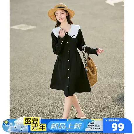 唐狮春装长袖连衣裙女2025早春新款娃娃领衬衫裙小个子黑色裙子图片