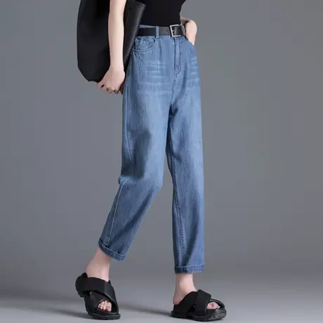 亚麻牛仔裤女夏天薄款冰丝裤子女士宽松轻薄小个子休闲直筒哈伦裤图片