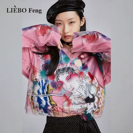 裂帛LIEBOFeng设计师品牌2023年宽松V领印花长袖套头卫衣女图片