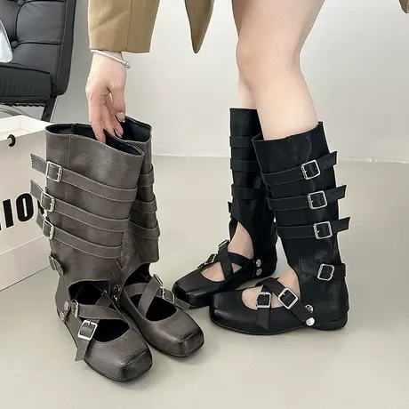气质平底长筒靴女2025夏季新款时尚显瘦不过膝长靴高筒百搭骑士靴商品大图