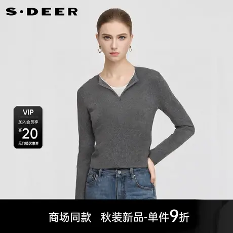 【商场同款】sdeer圣迪奥女OL风圆领撞色拼接抽褶针织衫S25383510图片