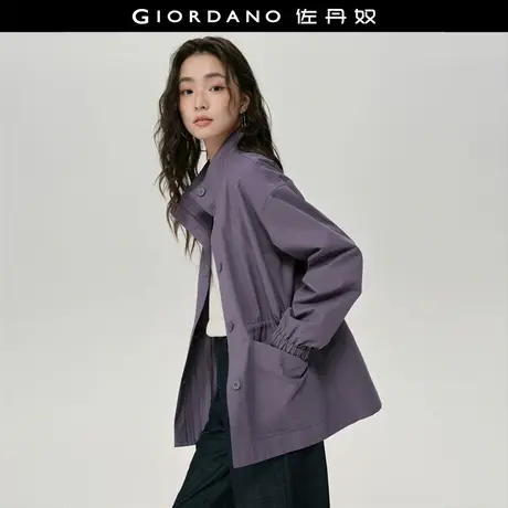 设计师款佐丹奴宽松夹克女立领廓形可收腰中长款风衣外套18375607商品大图