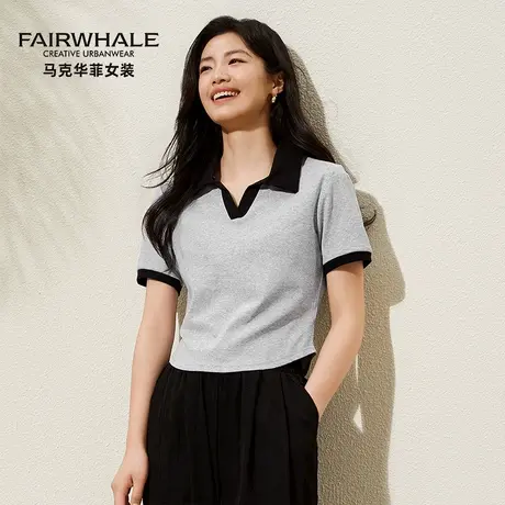 马克华菲女装翻领短袖t恤女2025新款独特超好看撞色上衣半袖体恤H图片