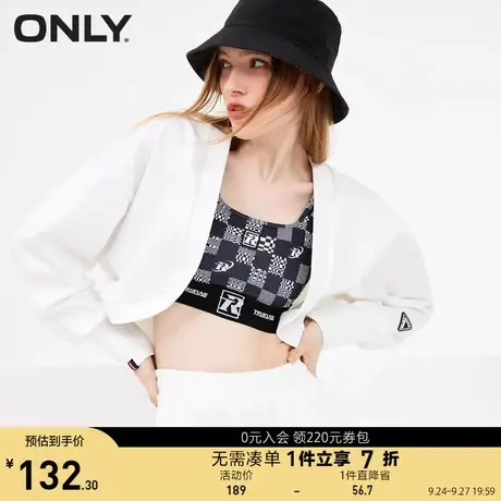 ONLY奥莱夏季学院风胶牌装饰短款V领长袖卫衣女图片