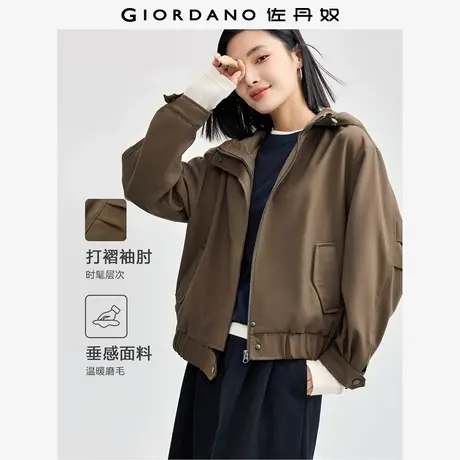 佐丹奴外套女装磨毛打褶袖肘连帽梭织休闲外套 05374682商品大图
