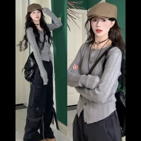 毛衣针织开衫外套女2025新款早秋季慵懒风穿搭氛围感韩系长袖上衣商品大图
