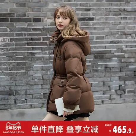 唐狮2026冬款羽绒服女款外套连帽收腰短款羽绒服高级感减龄商品大图
