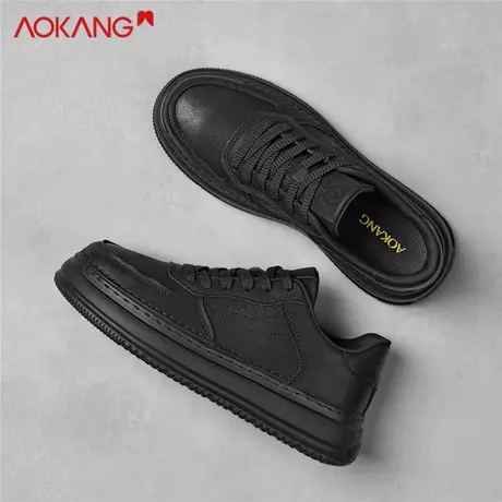 奥康正品空军板鞋一号2025秋冬新款透气小皮鞋男休闲软底黑色男鞋商品大图