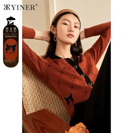 【音儿甄选】【赫本猫联名】YINER音儿专柜女装秋冬菱格纹针织衫商品大图