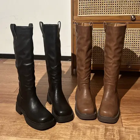 英伦风长筒靴女2023新款夏季复古西部牛仔靴网红ins显瘦骑士靴子商品大图